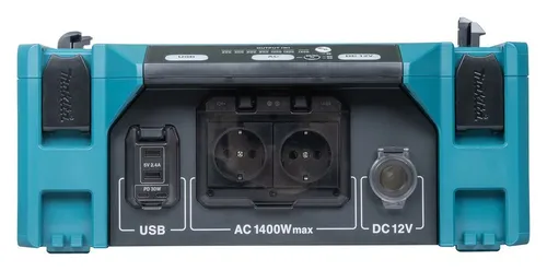 Makita Spannungswandler BAC01, 36V auf 230V, 1400W / 2800W - Spannungswandler für den Outdoor-Einsatz, wandelt 36V DC in 230V AC um, ideal für Notstrom und Freizeitaktivitäten, mit 7 Ausgängen und LED-Anzeige.