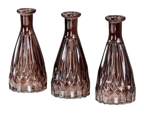 Levandeo® Dekovase, 3er Set Vasen Glas H15cm Braun Blumenvase Tischdeko Glasvase