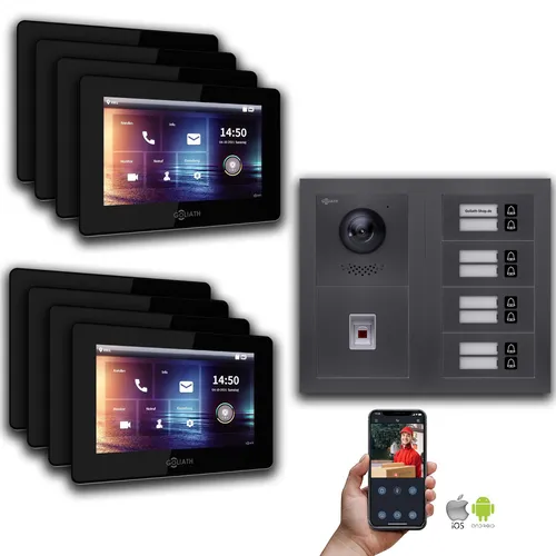 Goliath IP Video-Türsprechanlage 7-Zoll für 8 Familien mit Fingerprint - Hochmoderne Goliath Video-Türsprechanlage für Einfamilienhäuser: 7-Zoll Monitor, Fingerprint-Zugang und klare Bildqualität. Ideal für Sicherheit und Komfort in Ihrem Zuhause oder Gewerbe.