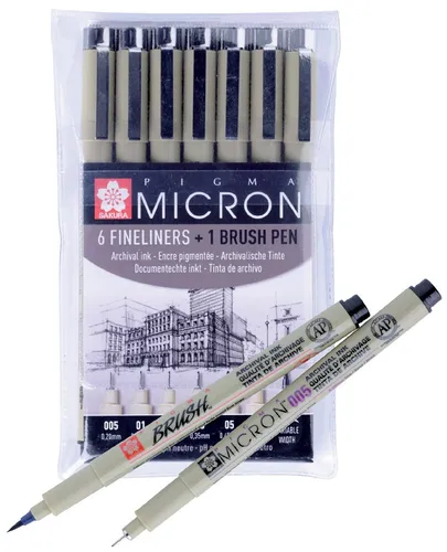 SAKURA Fineliner PIGMA MICRON 6+1 Etui schwarz in schwarz von SAKURA