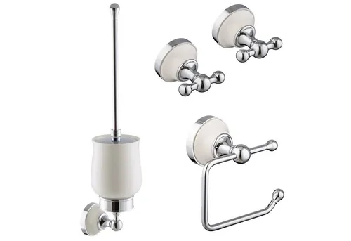 PaulGurkes Badaccessoire-Set PGSETCOSMOSW - Bad-Accessoires Set aus massivem Messing mit hochwertiger Verchromung und eleganten weißen Keramikeinlagen – ideal für ein stilvolles Badezimmer.