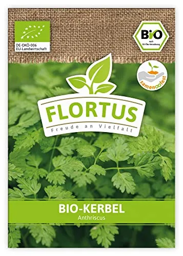 FLORTUS BIO Kerbel | Kräutersamen | Kerbelsamen | Bio Saatgut aus Pflanzensamen | Samen zur Anzucht für Garten, Balkon, Küche & Fensterbank