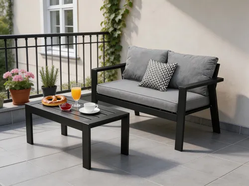 MeXo Hochlehner Gartenlounge Set Aluminium 2-Sitzer Schwarz von MeXo