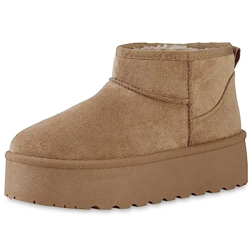 VAN HILL Damen Plateau Boots Khaki 38 von Van Hill