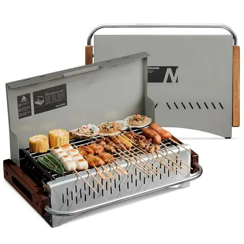 Naturehike Holzkohlegrill Klappgrill 50.2 x 32.8 x 33.5 cm Laptopgrill Portabel Mobil Campinggrill Tischplatte BBQ Koffergrill für Outdoor Tischgrill Garten, Grau