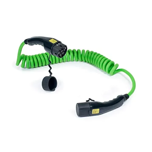 Ladekabel für Elektroauto Typ2, 32A, 3-phasig (22kW) Mode 3, Flexibles Spiralkabel, 5 Meter Kabel