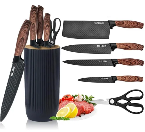 Messerblock Set 6-teilig Edelstahl Antihaft Rutschfest Schwarz