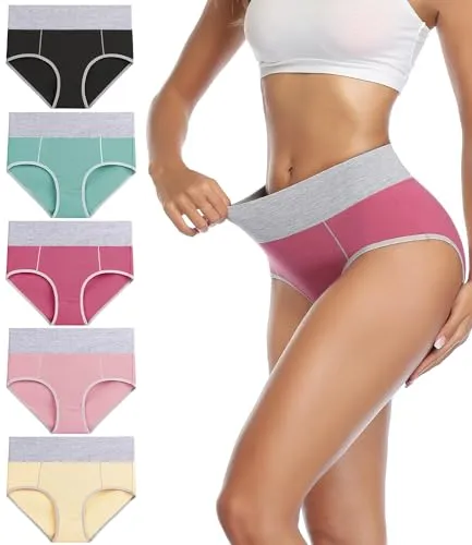 wirarpa Unterhosen Damen Baumwolle Unterwäsche Frauen Taillenslip Hohe Taille Slip 5er Pack Größe L