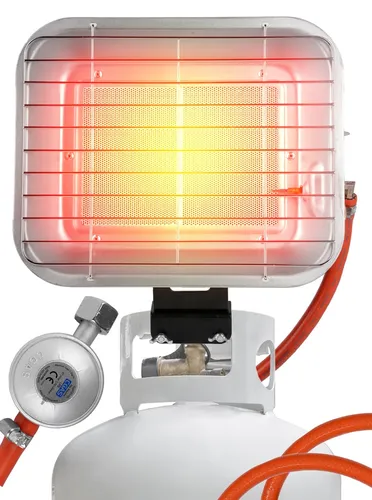MalTec Gasheizstrahler Gazcamp 4,5kW Sunshine Camping - Heizstrahler für Werkstätten und Garagen bis 80 m², stufenlos einstellbare Heizleistung von 3000W bis 4500W, inkl. Gasschlauch und Gasdruckregler für einfache Installation.