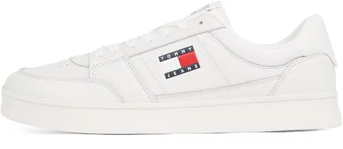 Tommy Hilfiger Leder-Sneakers in Weiß, Größe 44 für Herren - Hochwertige Herrensneakers aus Leder mit rutschhemmender Laufsohle und herausnehmbarer Decksohle - ideal für Stil und Komfort im Alltag.