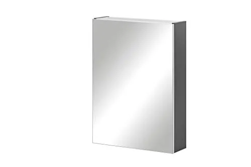 Spiegelschrank Möbelpartner Basic 50 cm - Anthrazit 1-türig - Badezimmerspiegel mit 1 Tür, elegantes anthrazit Design und praktische Größe von 50 x 15,8 x 70 cm, ideal für kleine Badezimmer.