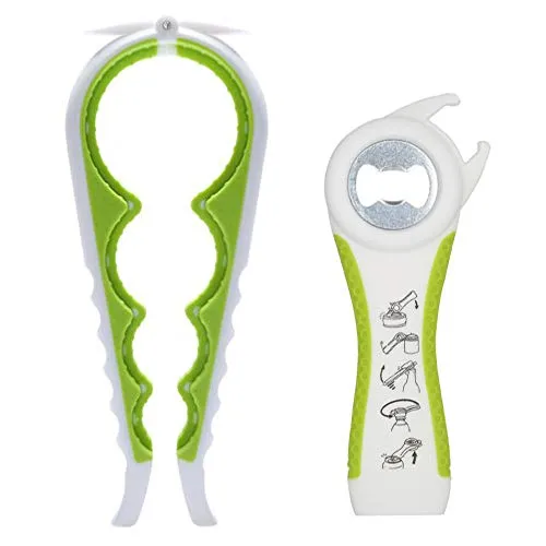 Otstar Neuester Glasöffner, 5-in-1-Multifunktions-Flaschenöffner, Ringzug-Dosenöffner-Set für schwache Hände, ältere Menschen, Arthritis-Patienten (weiß und grün)