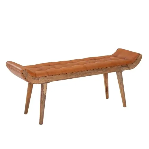 FineBuy Chesterfield Echtleder Sitzbank 125x50x38 cm - Sitzbänke im modernen Design mit üppiger Polsterung und stilvollem Chesterfield-Muster für höchsten Sitzkomfort und Eleganz.
