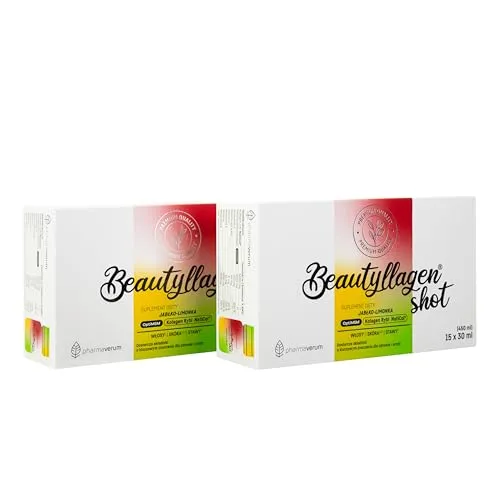 Beautyllagen Kollagen Trinkampullen SHOT Apfel-Limette – 30 x 30ml, 5000mg NatiCol® Fischkollagen, Hyaluron, Biotin, OptiMSM® & Vitamin C, Für Haut, Haare, Nägel & Gelenke, Hochdosiert & Glutenfrei