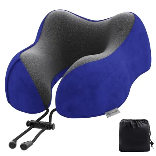 Nackenkissen Flugzeug, Reisekissen Auto Travel Pillow aus Memory Foam mit samtweichem Bezug, Nackenhörnchen Erwachsene für Reisen, Camping, Büro und Haus (Dunkelblau)