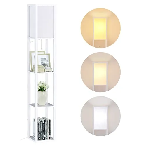 Alampia Stehlampe Wohnzimmer, Regal Dimmbar Inklusive 3-Farbtemperatur- Stehleuchte für Wohnzimmer, Schlafzimmer, Arbeitszimmer und Büro, Weiß