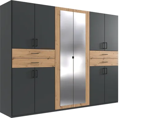 Drehtürenschrank >Taiga< 4 Schübe, 10 Türen, Graphit / Artisan Eiche Nachbildung - 270x208x58cm BxHxT