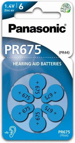 6x Panasonic Worldwide PR675 PR44 Hörgerätebatterien 368 436 PR-675/6BL 1,4V