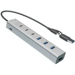 USB-C/USB-A Charging Metal HUB 7 Port, Silber - USB-Hub mit 4x USB-A und 3x USB-C Anschlüssen, ideal für schnelles Laden und Datenübertragung, perfekt für moderne Geräte.