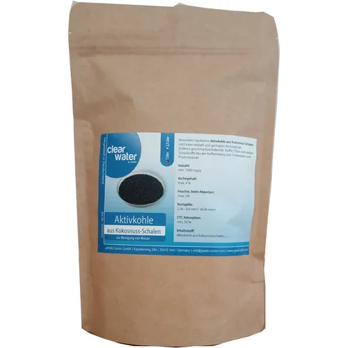 1L / 0,5kg Aktivkohle Filterkohle Granulat aus Kokosnussschalen, 8x30 mesh