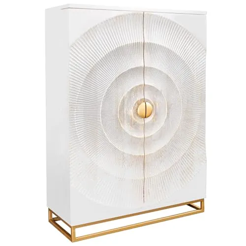 Riess Ambiente Handgearbeiteter Barschrank GOLDEN Sunset - 140cm - Eleganter Barschrank aus weiß lackiertem Mangoholz mit luxuriösem Gold-Design. Perfekte Organisation dank zahlreicher Fächer und Gläserhalterungen. Jedes Stück ist ein Unikat!