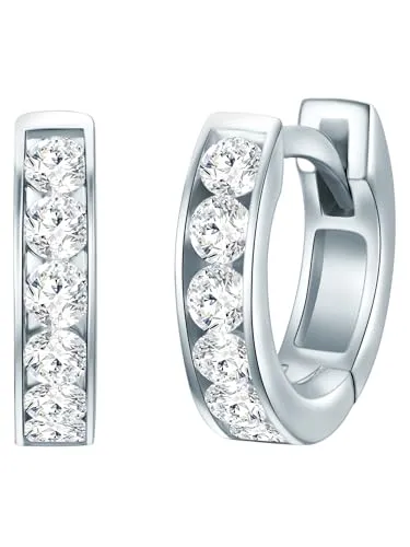 Trilani Damen Creolen aus 925/- Sterling Silber - Ohrringe für Damen aus rhodiniertem, anlaufgeschütztem Sterling Silber mit glamourösem Design und funkelnden Zirkonia im Diamantschliff, Höhe ca. 10,6 mm.