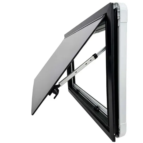 SWISS OUTDOOR Ausstellfenster 500x400 – Acrylglas ULTRAFLAT, ECE R43 geprüft, Doppelverglasung, Rollo & Mückenschutz, Weiße Blende, isoliert, Wohnmobil Van Kastenwagen Fenster Camper Ausbau