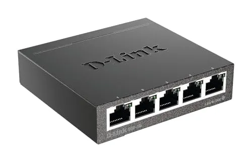D-Link DGS-105 Gigabit Switch - Netzwerk-Switch mit 5 Ports für schnellen Datenaustausch bis zu 2000 Mbit/s, lüfterloses Metallgehäuse und energiesparende Funktionen – ideal für 4K-Streaming und Online-Spiele.