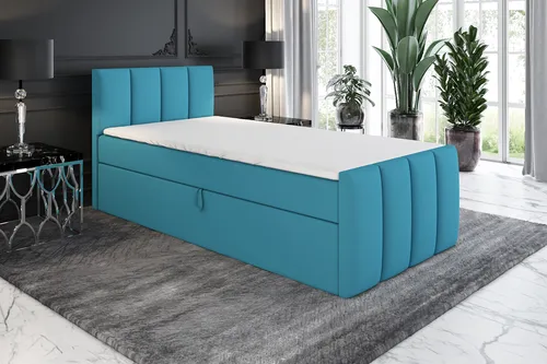 Boxspringbett FUNI 80x200 (Rechts) mit Bettkästen - Praktisches Jugendbett mit 80x200 cm Schlaffläche und Bettkästen für zusätzlichen Stauraum. Hochwertige Materialien und manuelle Fertigung garantieren Langlebigkeit und Komfort.