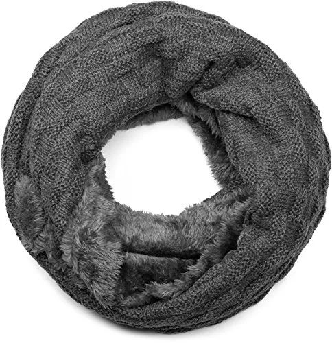 styleBREAKER warmer Feinstrick Loop Schal mit Flecht Muster und sehr weichem Fleece Innenfutter, Schlauchschal, Unisex 01018150, - Dunkelgrau, Einheitsgröße