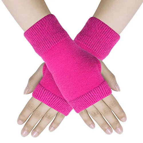 Dokpav Winter Fäustlinge Damen Wolle Warm Fingerlose Halb Handschuhe Rosa