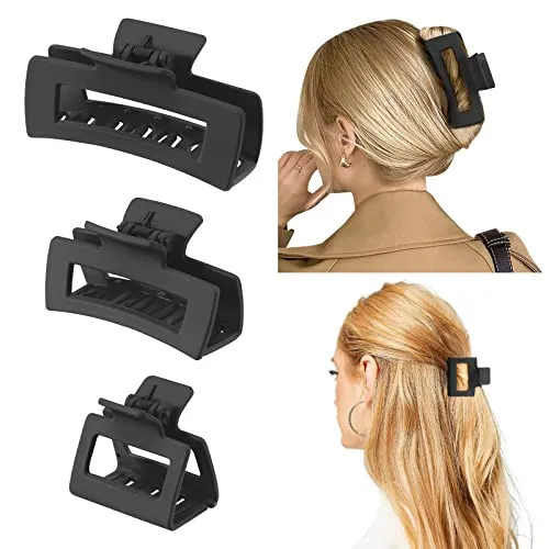 Shinowa Haarklammer, 3 Stück Druck Haar Greifer mit Leopardenmuster Stark Halt Haarzubehör Rutschfeste Haar Fänger Kiefer Klemme Haar Accessoires für Frauen Langes Dickes Haar, Schwarz