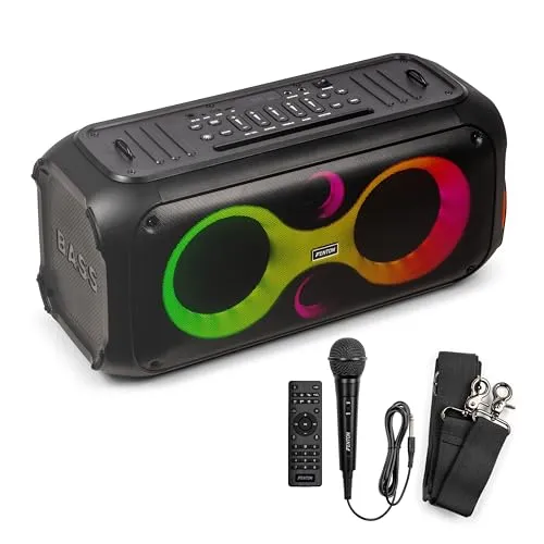 Fenton Core120 Musikbox Bluetooth Groß 180W, Akku 12 Std, Karaoke Mikrofon, BT 5.3, Umhänge-Gurt, Fernbedienung, Partybox Bluetooth Box Groß, Stereo-Pairing, Tragbare Musik Box, Boom Box - Schwarz