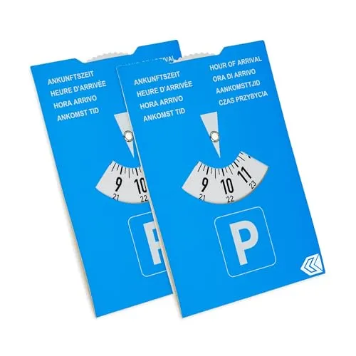 Parkscheibe, 2 Stück, in Blau, aus Papier, doppelseitig einstellbar, Parkuhr mit acht Sprachen, für Auto, LKW, Wohnmobil, Parking Disc Blue, Parkscheiben, Parkkarte, blaue Papier Park Scheibe Karte