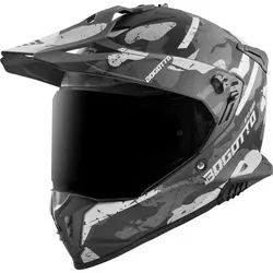 Bogotto FG-601 Sniper Fiberglas Enduro Helm, schwarz-grau, Größe M - Motorradhelm aus hochresistentem Fiberglas mit abnehmbarem Helmschirm und klarem Visier, ideal für Enduro-Fahrer.