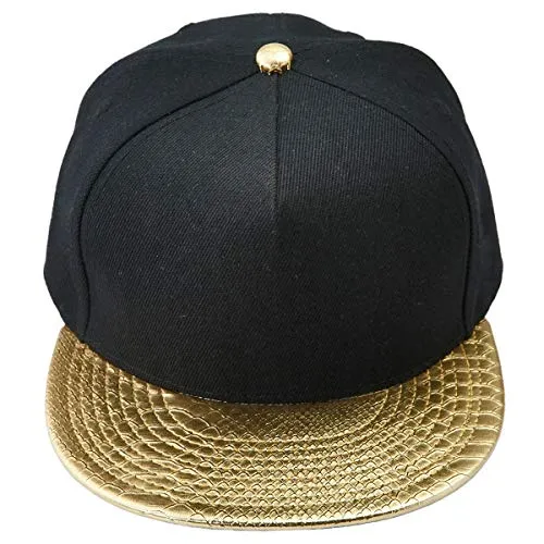 KYEYGWO Unisex Hip Hop Kappe, Snapback Caps Mütze für Herren und Damen Verstellbar Flat Brim Baseball Cap, Gold & Schwarz(einstellbar), Einheitsgröße