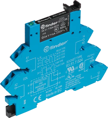 Finder Koppelrelais 38.61.0.048.0060 - Relais für DIN-Schiene mit 1 Wechsler, 6 A und 48 V DC/AC. Integrierte LED und EMV-Entstörung für zuverlässige Steuerung.