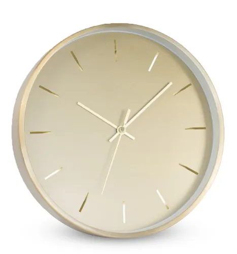 Analoge Wanduhr, gold, Ø 25 cm, Metallrahmen und -zeiger, Quarzuhrwerk