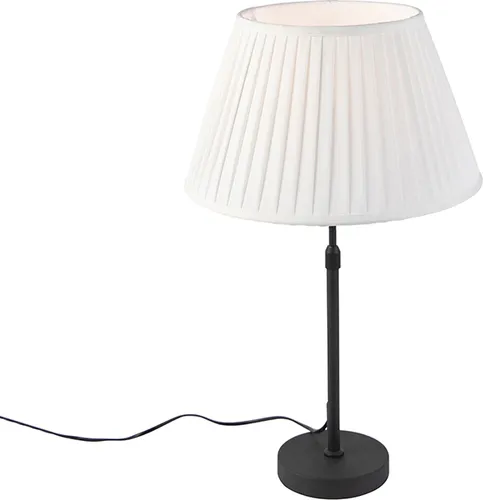 QAZQA Tischleuchte Schwarz mit plissiertem Schirm Creme 35 cm verstellbar - Elegante Tischleuchte in Schwarz mit einem stylischen plissierten Schirm in Creme. Höhenverstellbar für individuelle Lichtstimmungen, ideal für jeden Wohnraum.