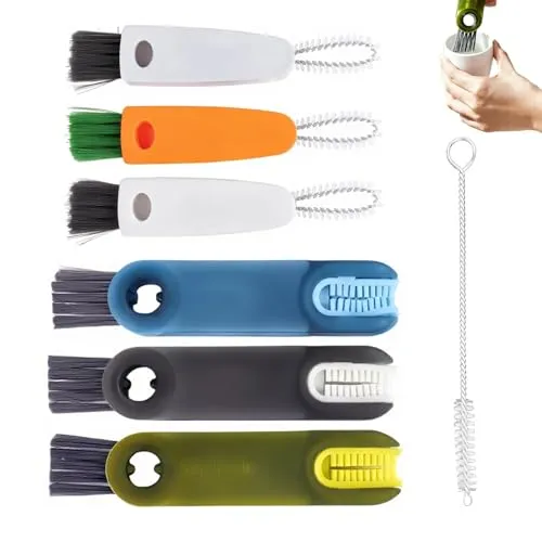 7-teiliges Multifunktions-Reinigungsbürsten Set, 3-in-1 Spalt- und Flaschenbürsten, Starke Silikon- und Kunststoffborsten, Schrubber für Tassen, Flaschendeckel, Deckelspalten, Küchen