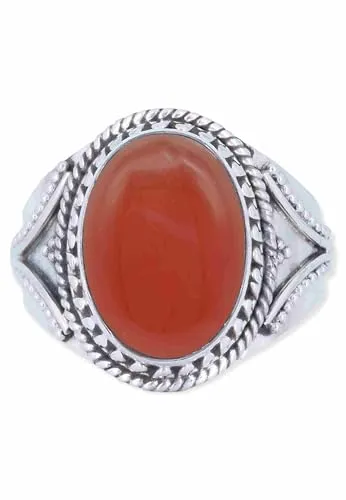 mantraroma Ring Silber 925 Damen Karneol Edelstein orange ausgefallen verspielt