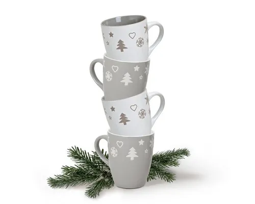matches21 HOME & HOBBY Tasse Weihnachtstassen 4er Set einfarbig Skandi Weihnachtsdeko, 4-tlg., Keramik, Tee Kaffee-Becher, Weihnachten, Vintage, grau weiss, 300 ml