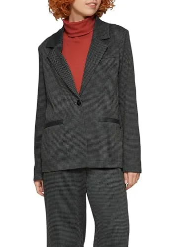 QS Karierter Blazer aus Viskosemix schwarz 40 - Damen Blazer im Regular Fit mit elastischem Karomuster, ungefüttert und aus bequemem Interlockjersey, ideal für elegante Looks.