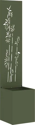 vidaXL Blumentopf mit dekorativem Paneel Olivgrün 32 x 140 cm - Garten-Zubehör mit robustem Stahl und dekorativen Intarsien für stilvolle Privatsphäre. Ideal für Gärten und Terrassen, wetterbeständig und pflegeleicht.