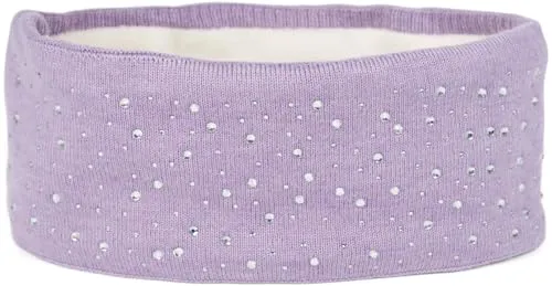 styleBREAKER Damen Stirnband mit Strasssteinen und weichem Fleece-Innenfutter, Feinstrick Haarband, warmes Headband 04026003, Farbe:Flieder