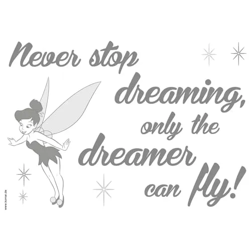 Komar Disney Deco-Sticker NEVER STOP DREAMING | | 50 x 70 cm | Wandtattoo, Wandsticker, Wandaufkleber, Wandbild, Thinker Bell, Elf, Fee, Dream, Zitat, Kinderzimmer | 14001h
