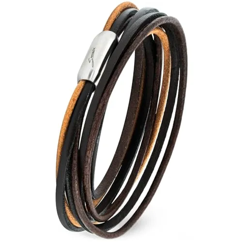 Simaru Designer Lederarmband – Wickelarmband für Herren & Damen aus pflanzlich gegerbtem Leder mit Edelstahl Magnet Verschluss – Made in Germany