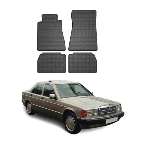 OMAC Gummi Fußmatten für Mercedes W201 E90 (1982-1993) - Schwarz - Hochwertige rutschfeste Gummi Fußmatten für Mercedes W201 E190, wasserdicht und einfach zu installieren. Ideal für den Innenbereich, schützen den Fahrzeugboden effektiv.