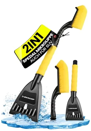 DUNLOP Eiskratzer Auto mit Besen – Blitzschnell Eis und Schnee entfernen - Effiziente Eisentfernung mit der DUNLOP Mikrolippe: 50% Zeitersparnis, lackschonend und bis -30 Grad einsatzfähig. Teleskopfunktion für optimalen Hebel und gepolsterten Griff für Komfort.