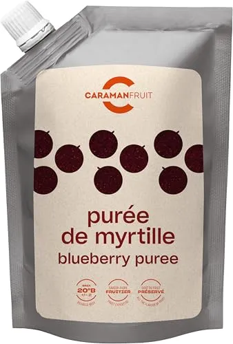 Caramanfruit Heidelbeeren-Frucht-Püree - 4x 1kg - fruchtig süße Blaubeeren, Heidelbeer-Püree, frei von Farb- und Konservierungsstoffen, für Cocktails, Porridges, Smoothies, Blaubeerkuchen, Muffin